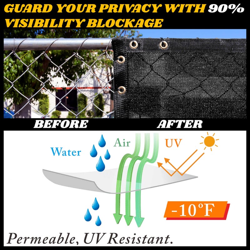 Royal Shade 6' x 50' Black Fence Privacy Screen Cover Windscreen with Heavy Duty Brass Grommets - Cable Zip Ties Include (We Make Custom Size) - Image 3